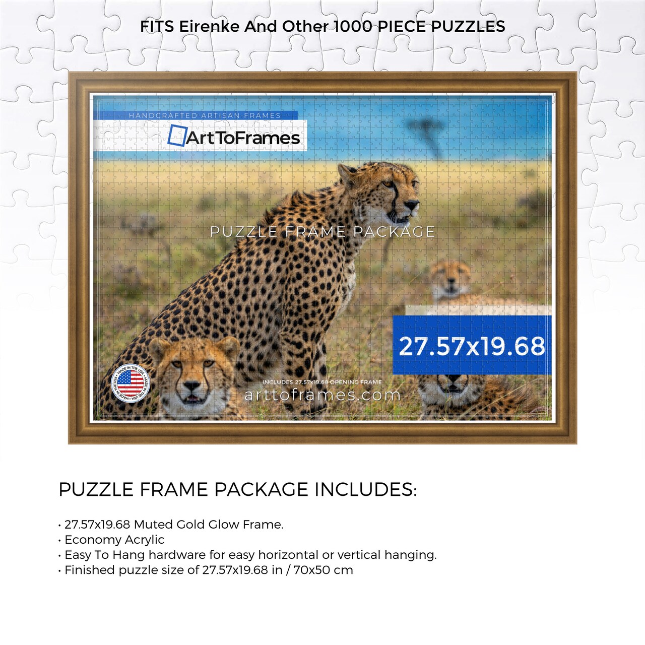 ArtToFrames 27.57x19.68 INCH / 70x50 CM Puzzle Frame for 1000 piece Puzzles.This 1.25 Inch Custom MDF Frame for Puzzles Comes with Economy Acrylic, Available in Multiple Colors